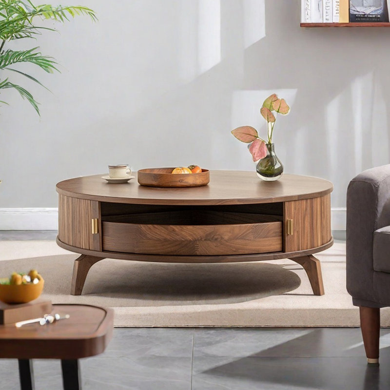 Table basse ronde avec porte roulante