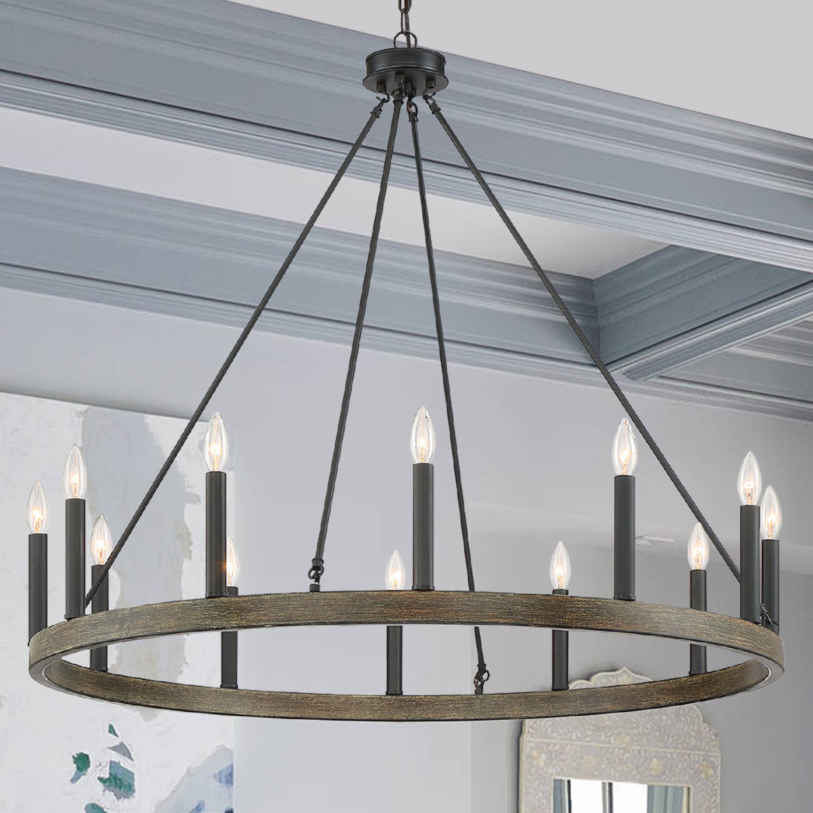 Madalyn 12-Light Chandelier, California Walnut/Classic Black