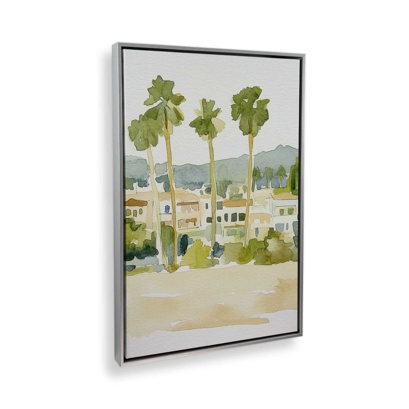 Palmiers et maisons du désert I, impression, H 12,75 po x l 8,75 po, Chrome poli