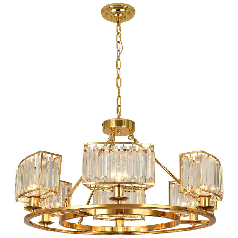 Vallonia 6 Light Dimmable Wagon Wheel Chandelier, Polished Brass