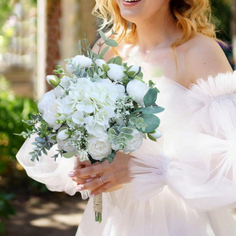 Bouquet de mariée blanc en cascade, bouquet de mariée, bouquets de mariage de 11,02 pouces pour la mariée