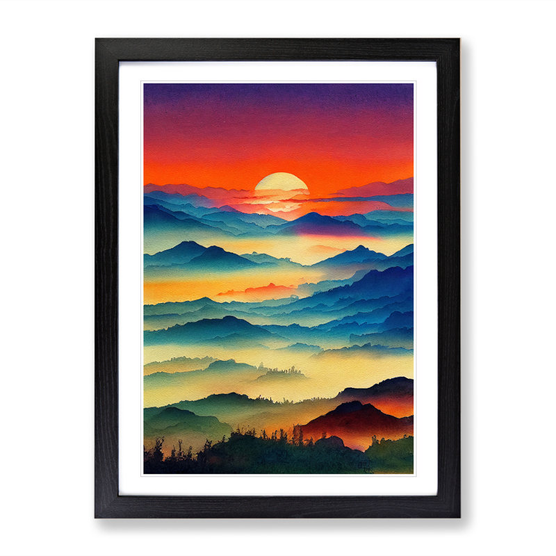 XV1022-4312X Sunset Mountain No.2 1 Piece Single Picture Frame Wall Art, 64cm H x 46cm W, Black Framed