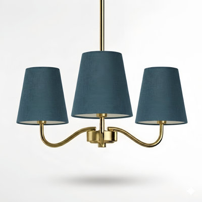 3-light 21"w Polished Brass Modern Spider Chandelier With Linen Shades For Dining Room Or Kitchen Island