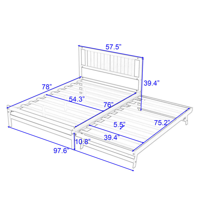 Alvilda Full Size Wooden Platform Bed with Adjustable Trundle and Headboard, White