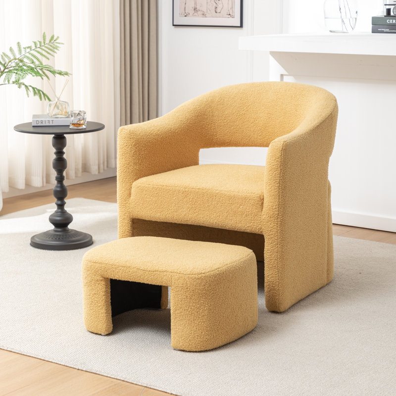 Fauteuil demi-tonneau avec repose-pieds, Similifourrure jaune