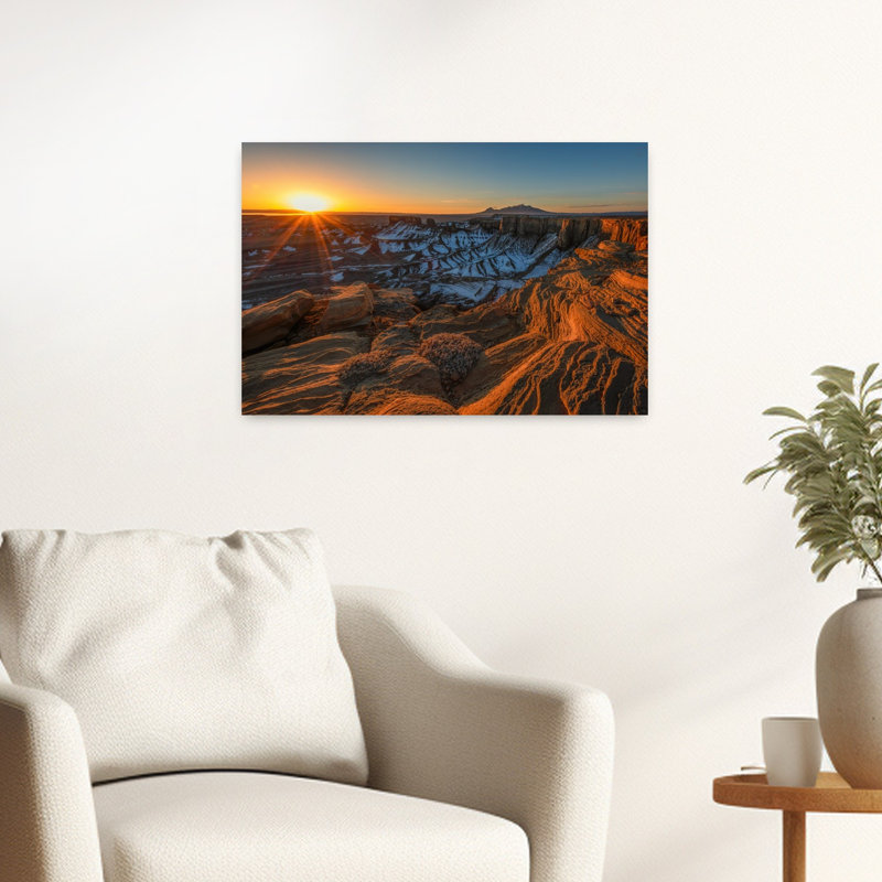 Golden Desert Canyon Dramatic Tranquil Abstract Landscape Nature Wall Art Print 1 Piece Wrapped Canvas Wall Art