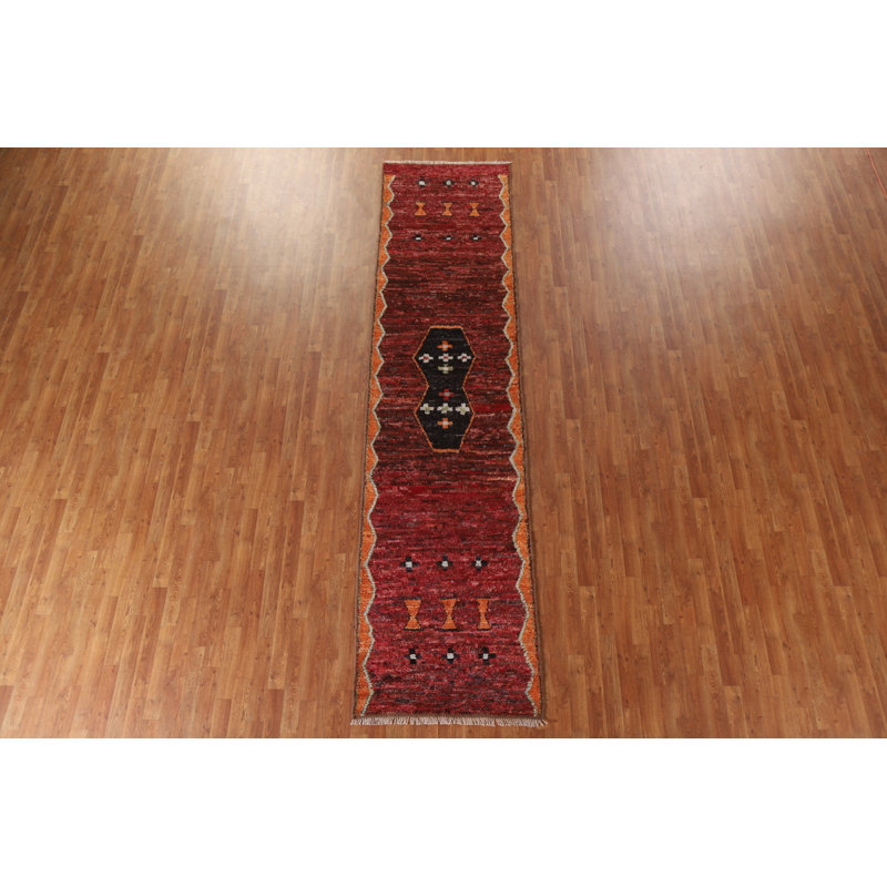 Tapis de couloir bourgogne en laine noué à la main 3X12