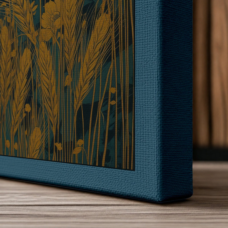 Golden Wildflowers Botanical - Wrapped Canvas, 18x12 - 45.7 x 30.5 cm, Teal Border