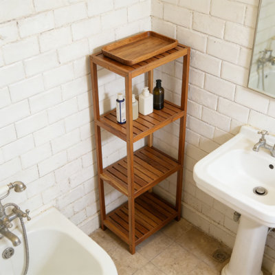 4-Tier Wood Storage Shelf Organizer For Bathroom, Kitchen, Living Room, Laundry, And Garage, Durable Multi-Purpose Rack With Spacious Design