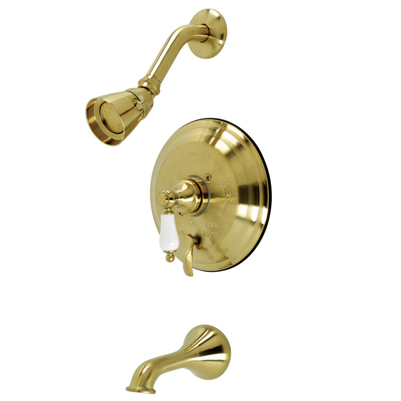 Kingston Brass Restoration Single-Handle Pressure Balanced Tub and Shower Faucet, Brushed Brass