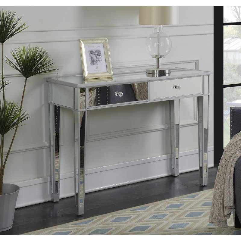 Bureau à 2 tiroirs avec miroir Wiscasset, Argent argent