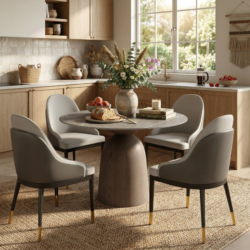 Ensemble de table de salle à manger en pierre frittée Mid-Century 5/7 pièces avec chaises de cuisine robustes Irony pour 4/6