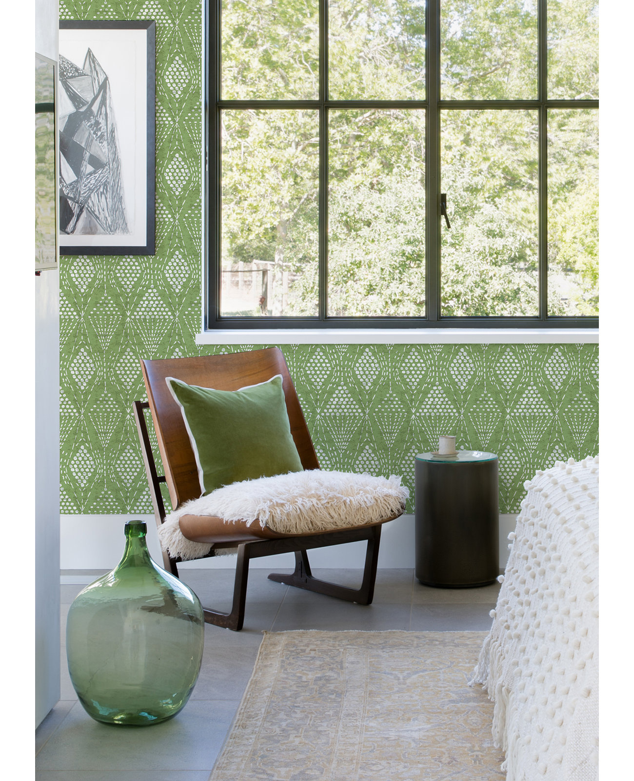 Aveta Geometric Wallpaper, Green
