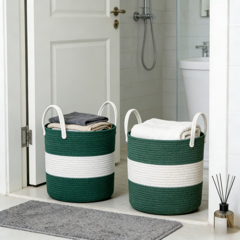 2Pcs,Handwoven Cotton Rope Storage Basket For Laundry, Toys, And Home Organization In Living Room, Bedroom, Or Nursery