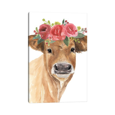 Flowered Cow I by Annie Warren - Wrapped Canvas Painting