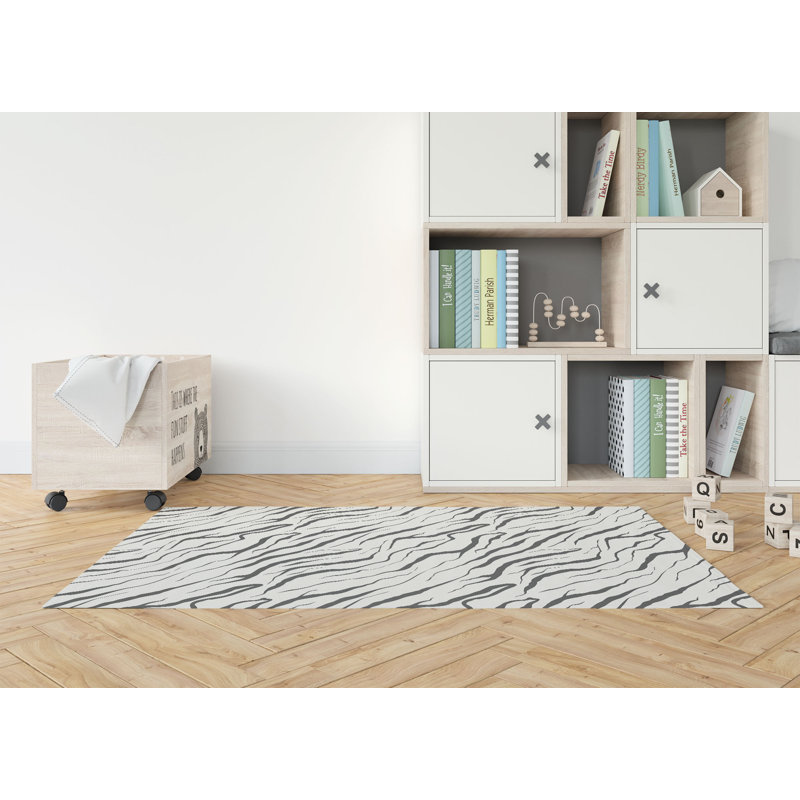 Lush Cracks Kids Play Mat, Rectangle 5' x 7', Ivory/Charcoal