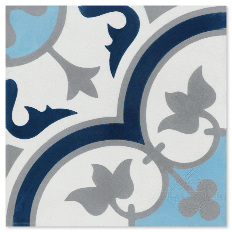 Tulips 8" x 8" Cement Patterned Wall & Floor Tile, Ice