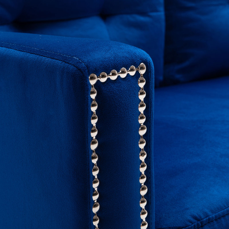 Canapé standard à accoudoirs carrés en velours 78 po Cilia, Velours bleu