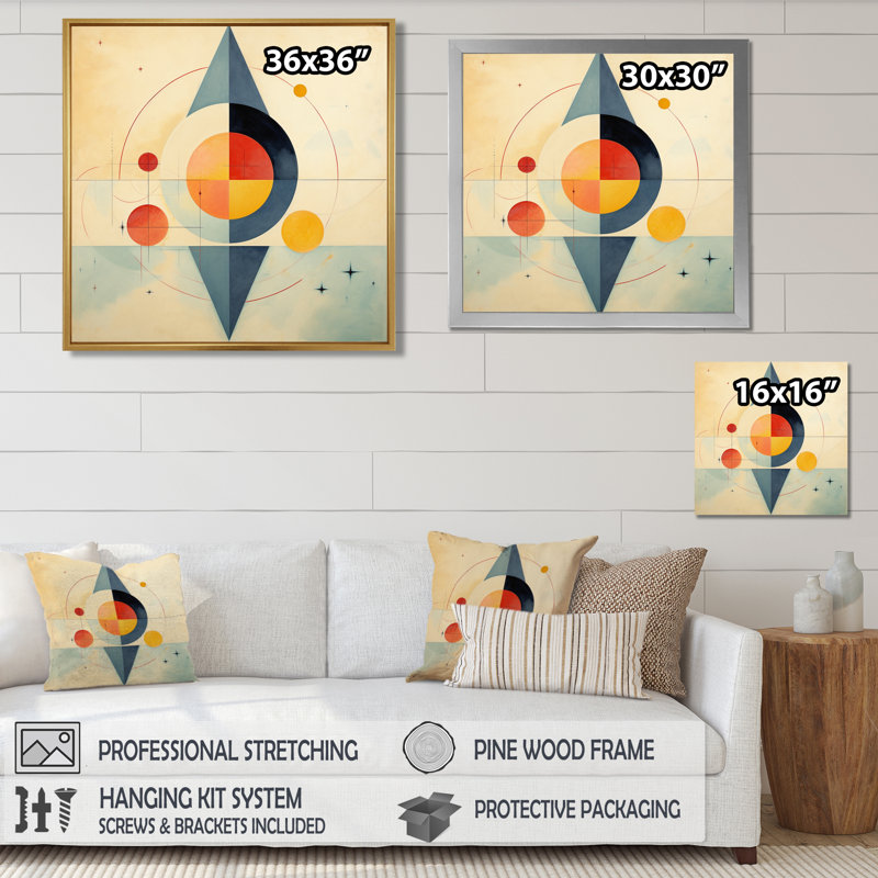 Rétro équilibre japonais rétro pastel - art mural géométrique, Cadre flottant brun, H 16 po x l 16 po x P 1 po