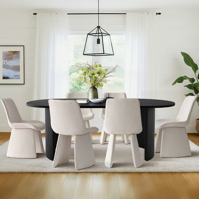 7-Piece Modern Oval Dining Table Set, Beige