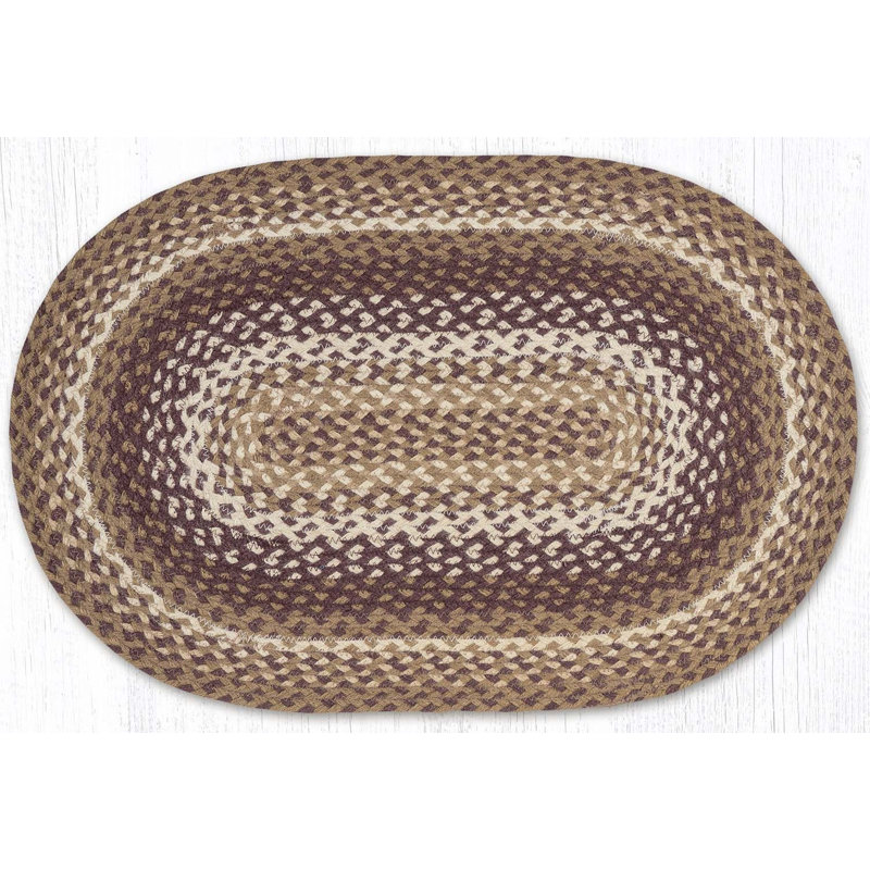  Oval Braided Rug Tan/Ivory/Burgundy Braided Rug Neutral Jute Accent Mat, 27"x45"