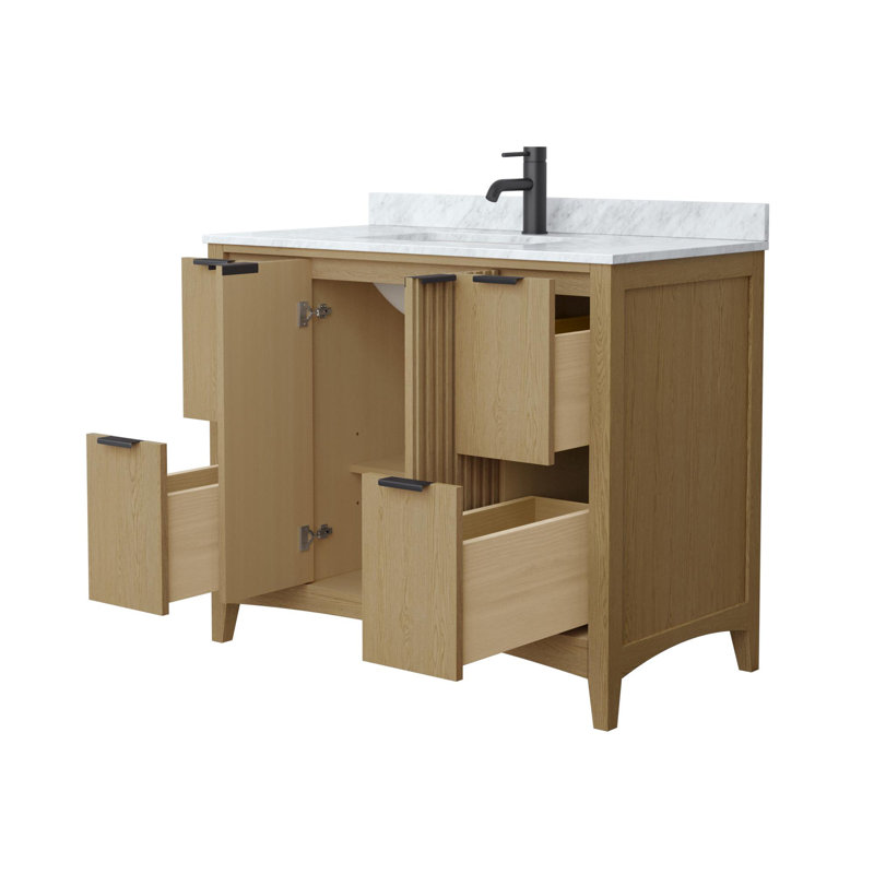 Meuble-lavabo simple avec plateau en marbre Palmilla, Beige, Noir mat, 42"