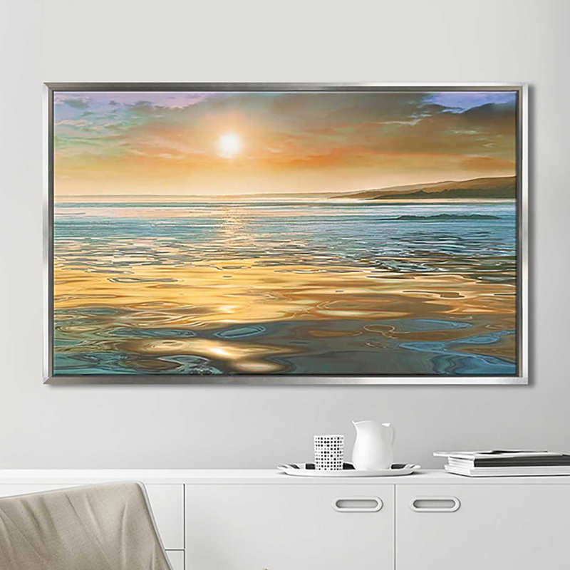 «Evening Calm», reproduction, H 39,5 po x l 63,5 po x P 2 po, Cadre flottant argent