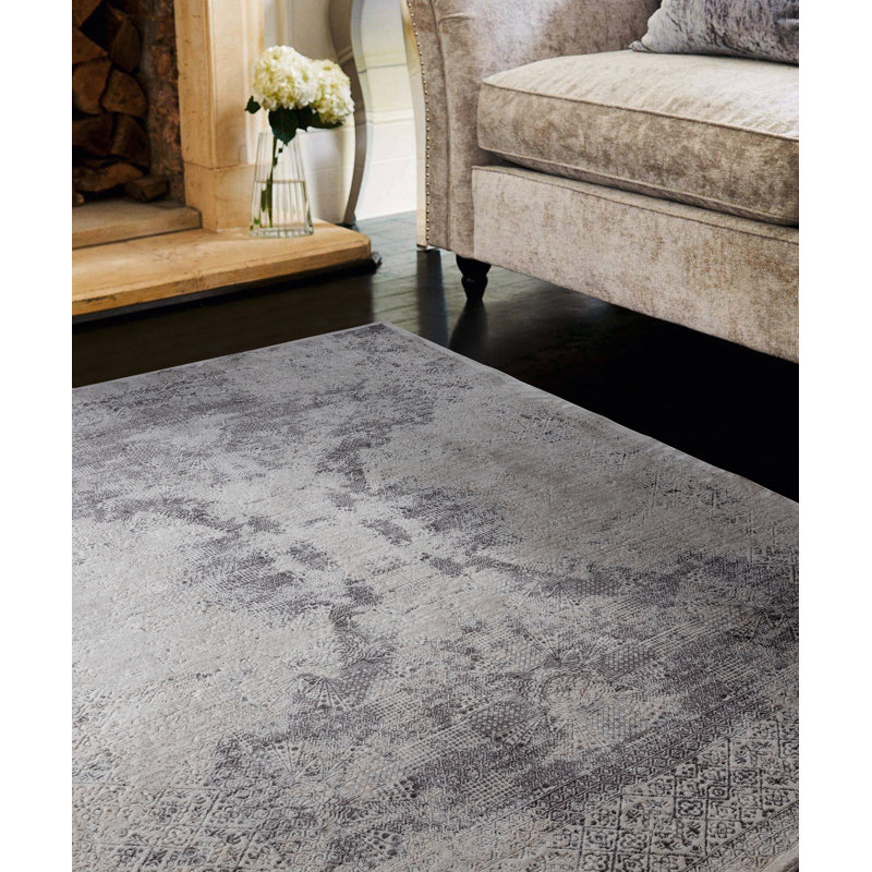 Tapis gris et crème à motif abstrait Rummond, Rectangle 1 pi 7 po x 3 pi