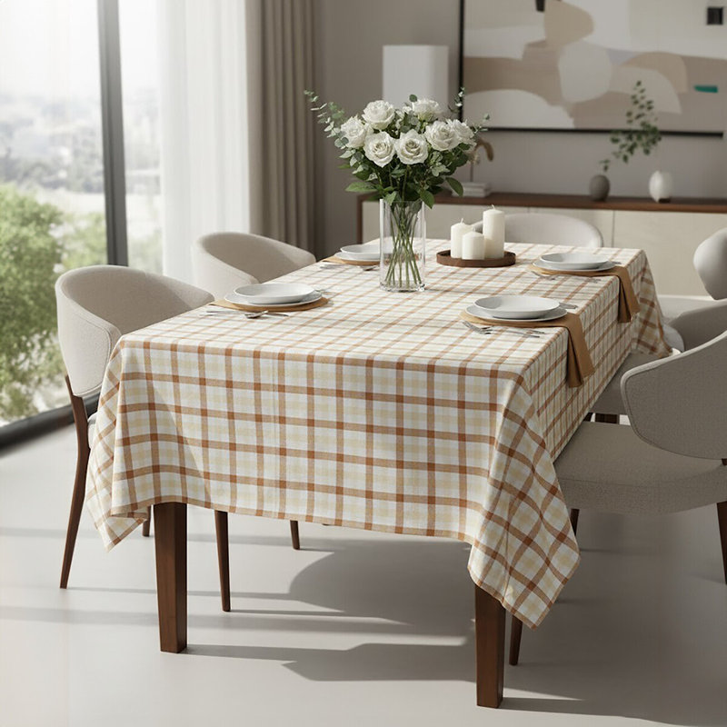 Korinne Rectangular Tartan Tablecloth, Brown