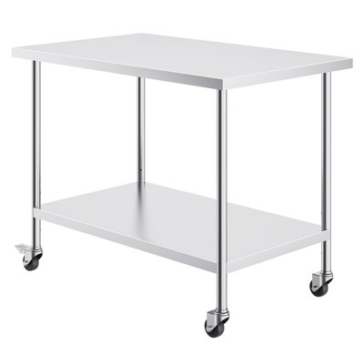 Stainless Steel Work Table 24 x 18 x 38 Inch, Featuring 4 Wheels, 3 Adjustable Height Levels, Heavy-Duty Food Prep Worktable for Commercial Kitchen Restaurant, Silver