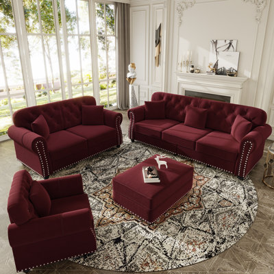 Ensemble de salon 4 pièces en velours Chesterfield