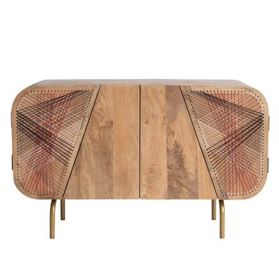 Modern Wood Console Table with 4 Doors and String Detail