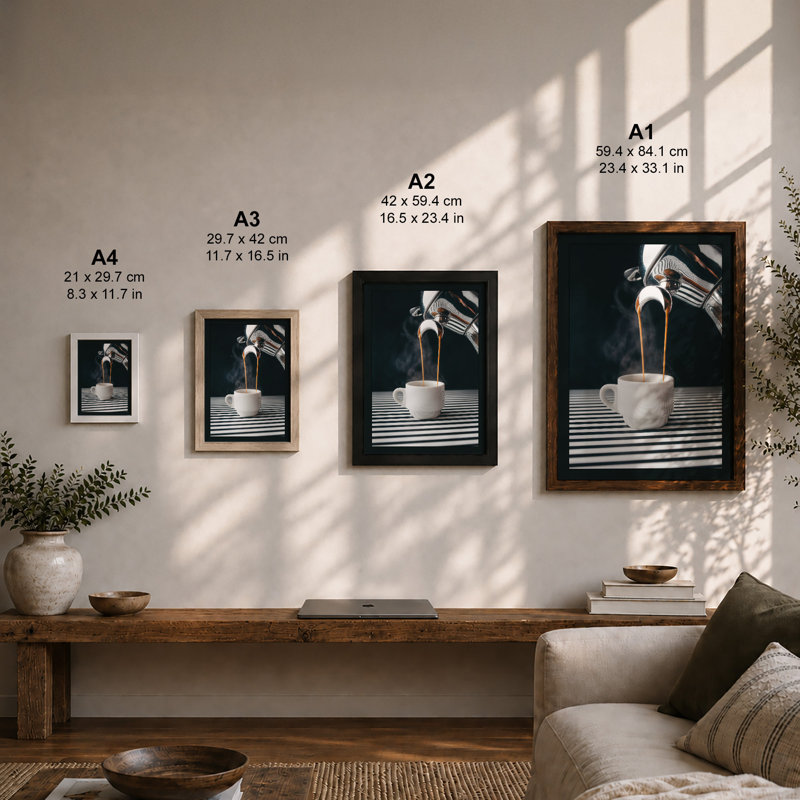 Coffee Pour Modern - Framed Print, Walnut, A1 - 84.1 x 59.4 cm
