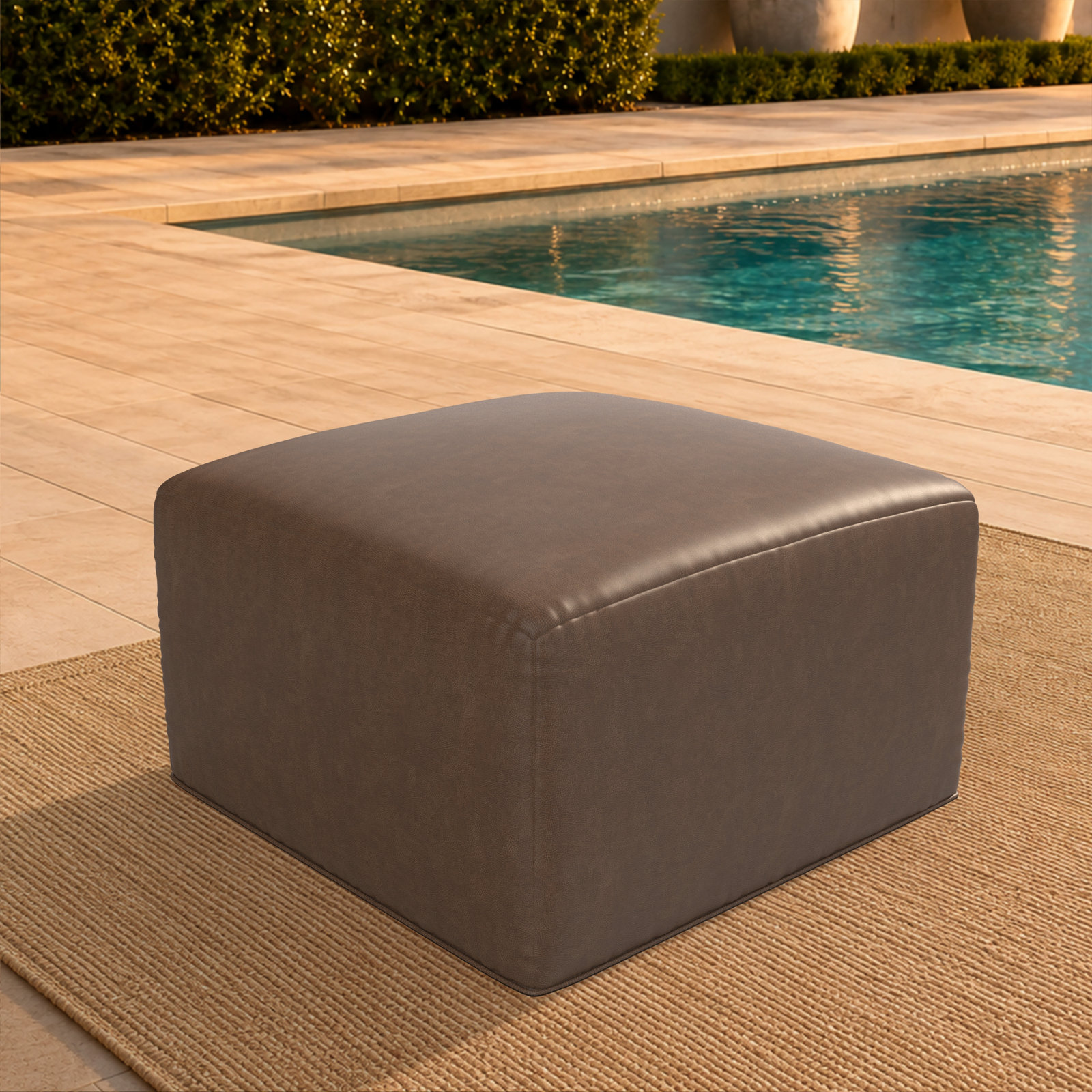Cupertino Leather Patio Pouffe