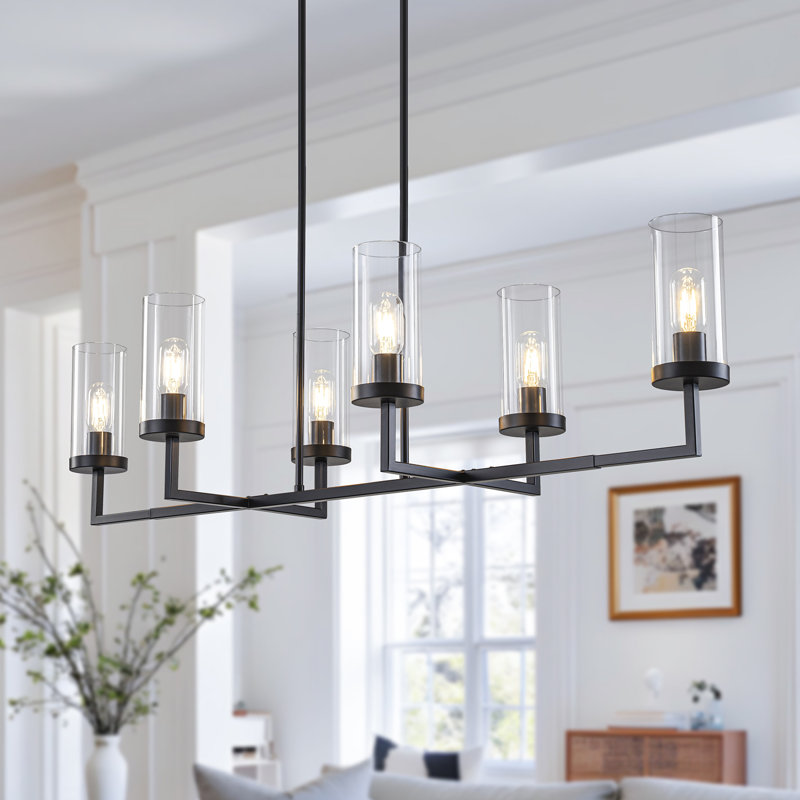 Luminaire suspendu 6 lumières style campagne avec abat-jour en verre à deux rangées