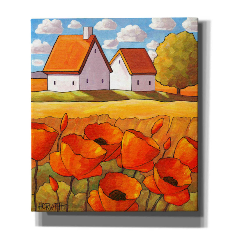 «Red Flower Fields Landscape» par Cathy Horvath-Buchanan, art mural sur toile, H 30 po x l 26 po x P 1,5 po