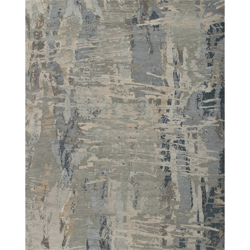 Melange Hand Knotted Wool Abstract Area Rug, Rectangle 8' x 10'