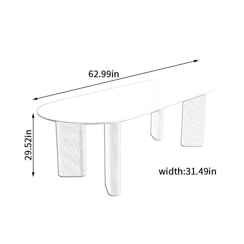 Table de salle à manger Durb, H 29,52 po x L 62,99 po x l 31,49 po, Blanc