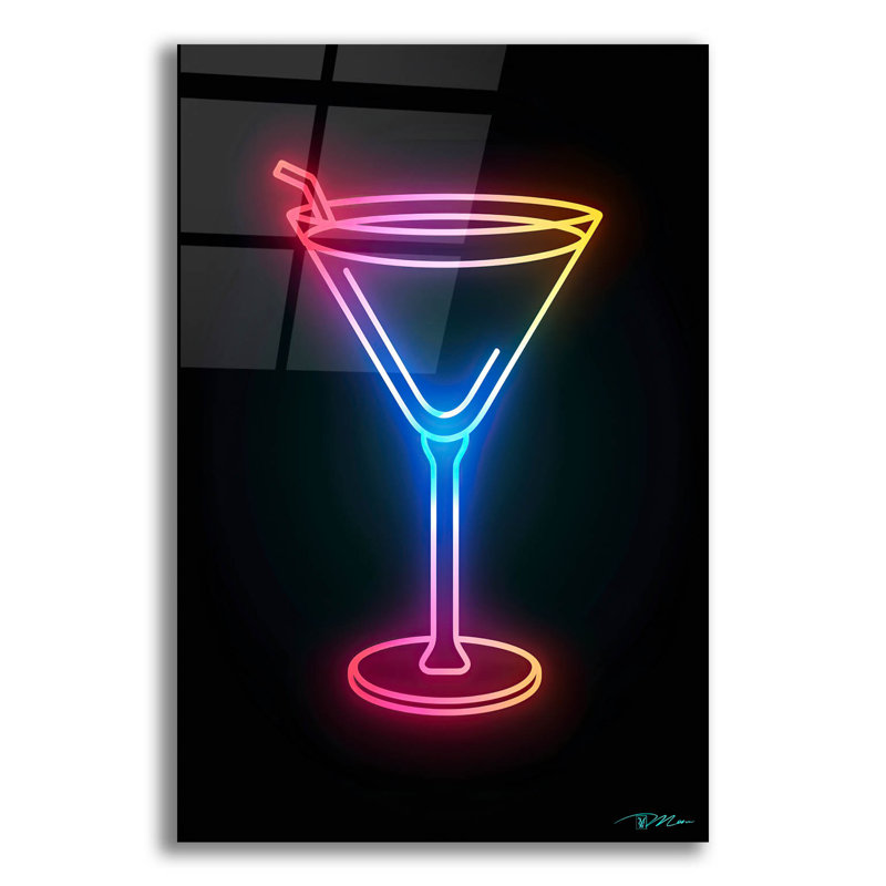 «Neon Martini Glass 2» par Momart, art mural en verre acrylique, 24 po x 36 po, H 24 po x l 16 po x P 0,2 po