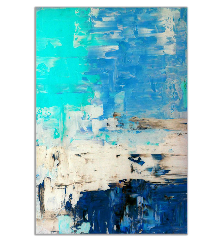 Turquoise Blue Abstract - Wrapped Canvas Painting, 91cm H x 61cm W