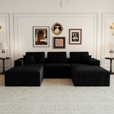 Siège de canapé modulaire 106,30 * 70,87 po, canapé rembourré compressé pour le salon, la chambre à coucher, l’appartement, aucun assemblage requis, combinaison gratuite de 5 pièces, tissu en velours côtelé moelleux, noir