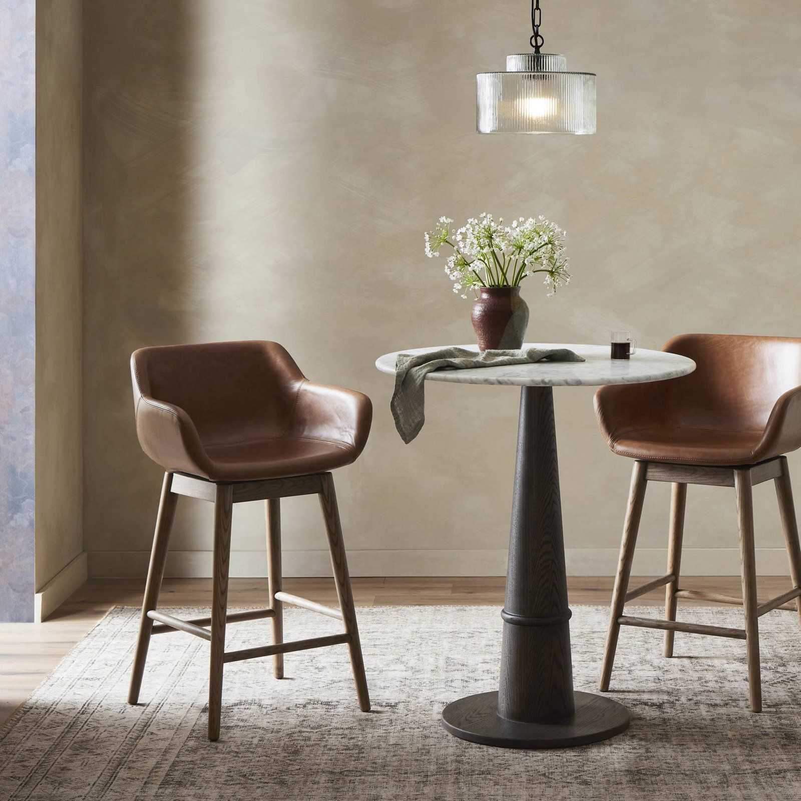 Bahari Swivel Leather Stool, Counter Stool (26.5" Seat Height), Sonoma Chestnut/Genuine Leather, Amber Ash