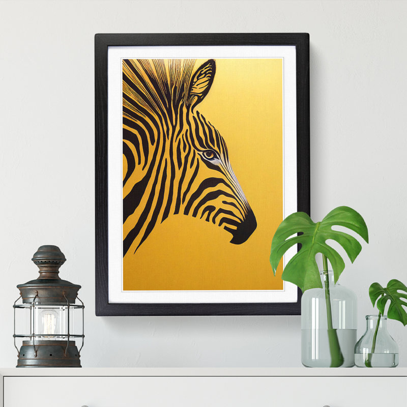 FRM-V0523-2952X Zebra Gold Leaf - Single Picture Frame Print, 64cm H x 46cm W x 2cm D, Black