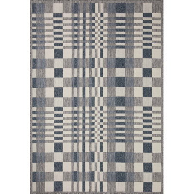 Plaid Denim/Ivory Indoor/Outdoor Area Rug