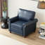 Fauteuil de salon simple avec pieds en bois et similicuir bleu marine-1664990141