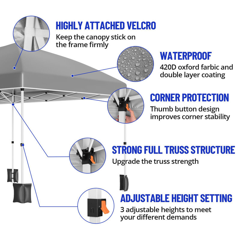 10x20 FT Gray Heavy Duty Pop Up Canopy Tent with 6 Sidewalls Commercial Outdoor Canopy Wedding Party Tents for Parties All Season Waterproof Gazebo with Storage Bag