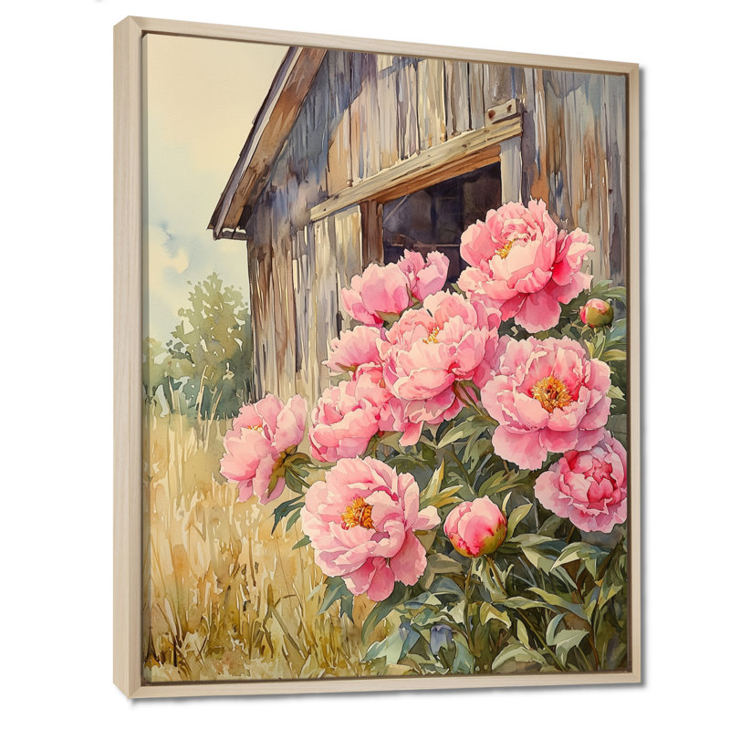 Pivoines dans la brise de basse-cour I - décoration murale pivoines, H 44 po x l 34 po, Crème, crème