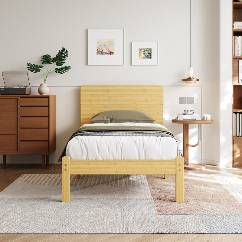 35.5CM H Solid Wood Bed Frame with Metal Slats, Single (3')