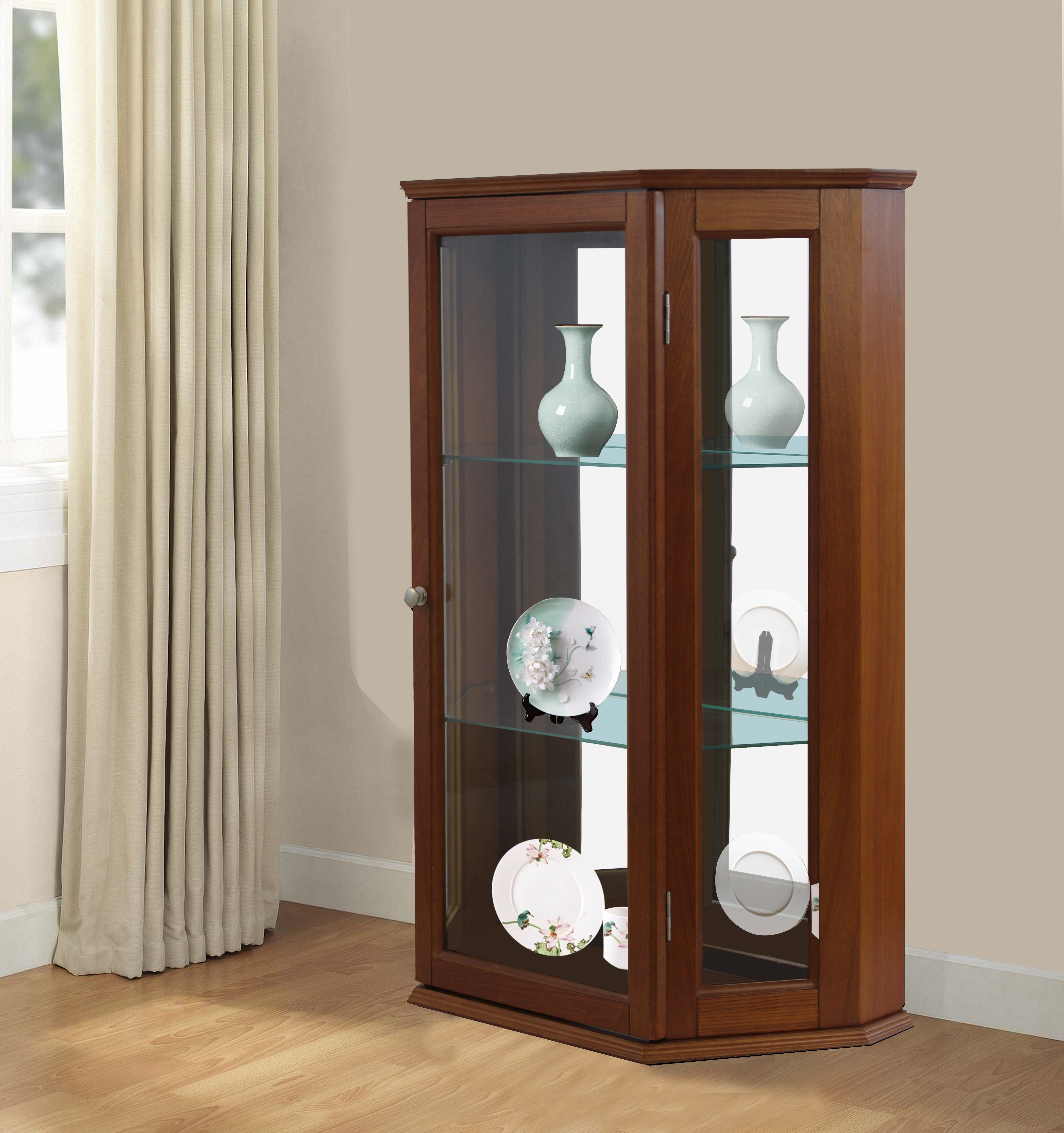 Small curio cabinet with glass deals doors