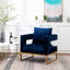 Fauteuil bleu luxueux - revêtu de velours fin, de structure métallique, carré, avec accoudoirs confortables pour une détente